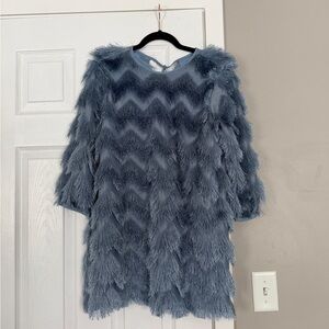 Hutch Anthropologie Fringe Shift Fringe Blue Mini Dress